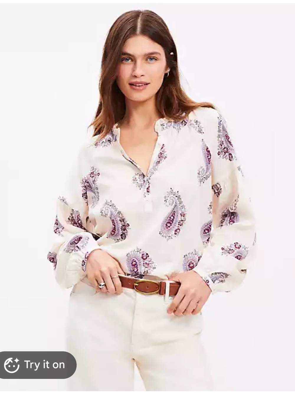 2 for $20 sale: LOFT cream blue Paisley Print Long Sleeve Blouse